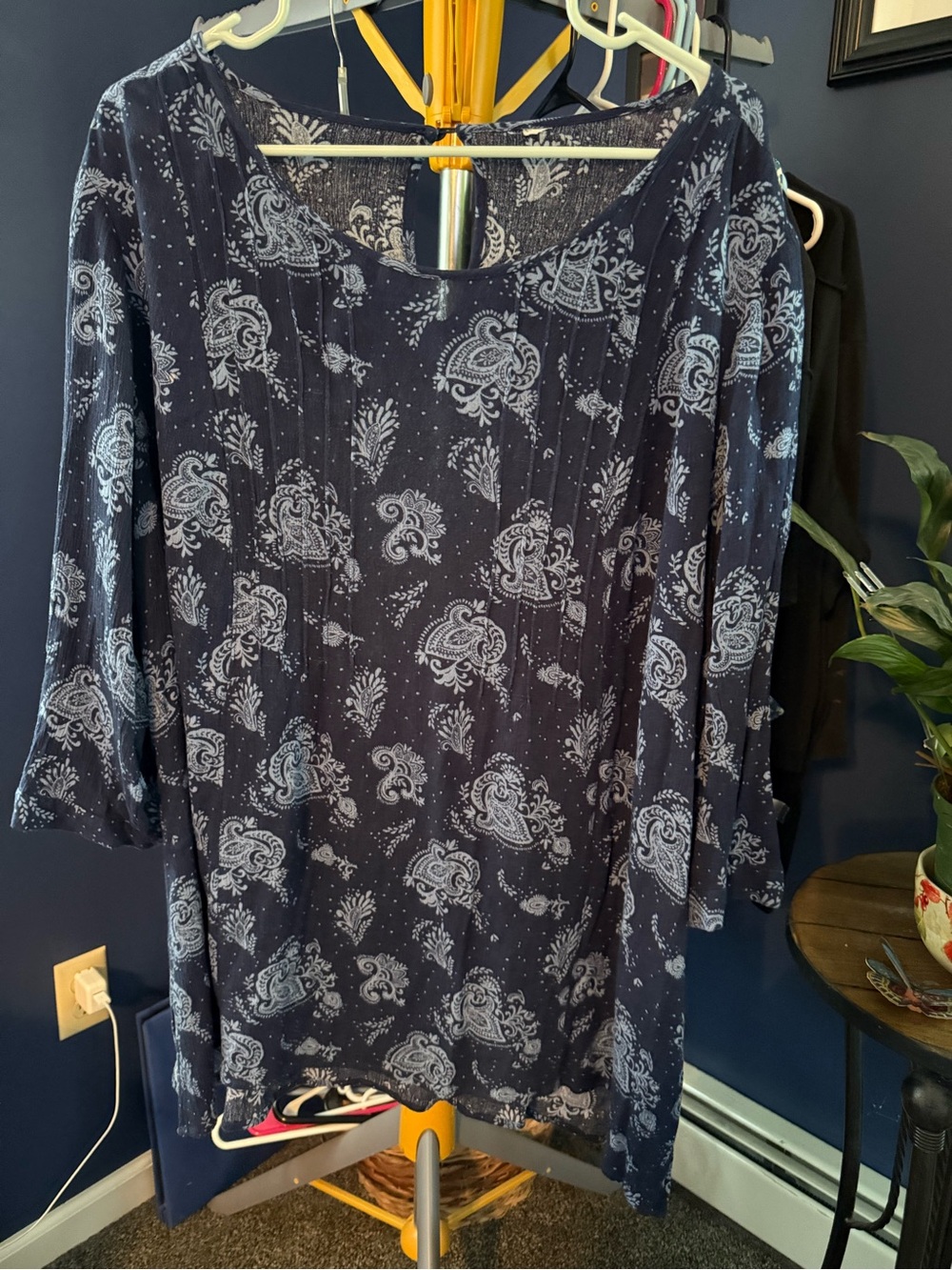 Women's Navy Blue Paisley Scoop Neck Top
